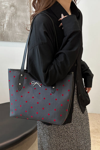 Stylish Bow Trim Polyester Tote Bag for Everyday Use