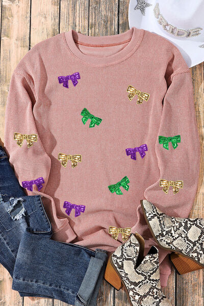 Chic Bow Sequin Sweatshirt - Casual Fashion Statement