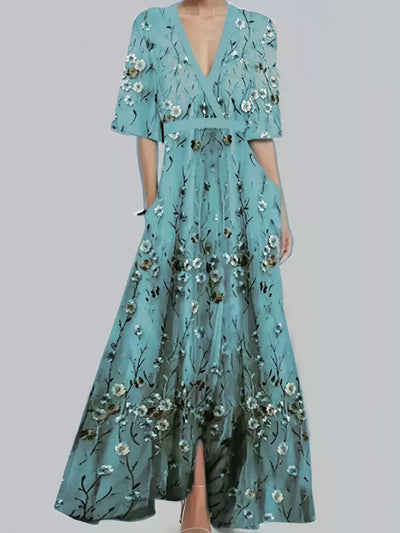 Floral Surplice Short Sleeve Dress