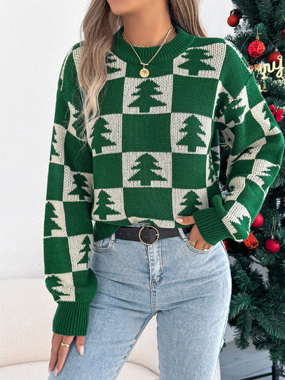 Christmas Tree Checkerboard Pattern Sweater