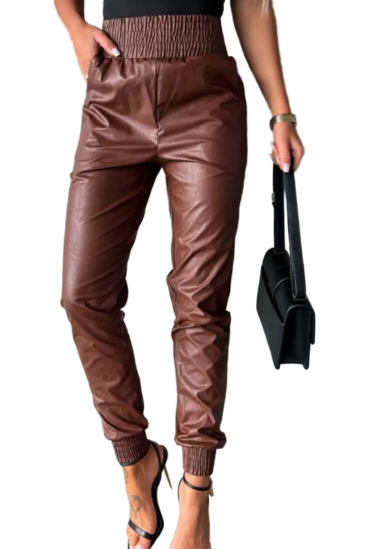 Smocked High Waist Pants with Pockets