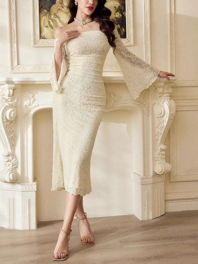 Off-Shoulder Flare Sleeve Dress