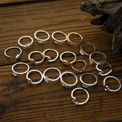 Trendy 19-Piece Alloy Ring Set - Boho Style with Unique Designs