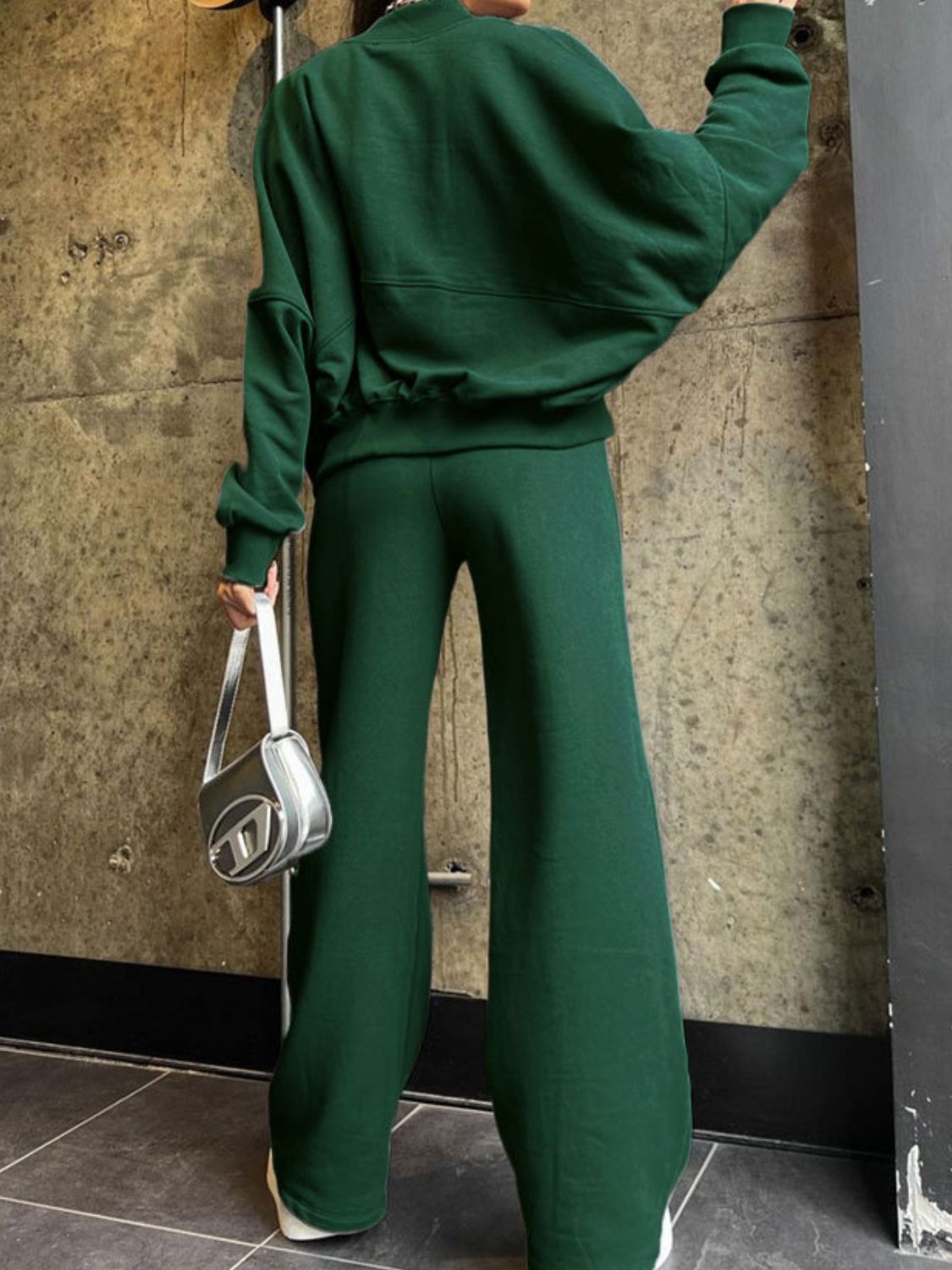 Casual Baseball Collar Zip Top & Drawstring Pants Set