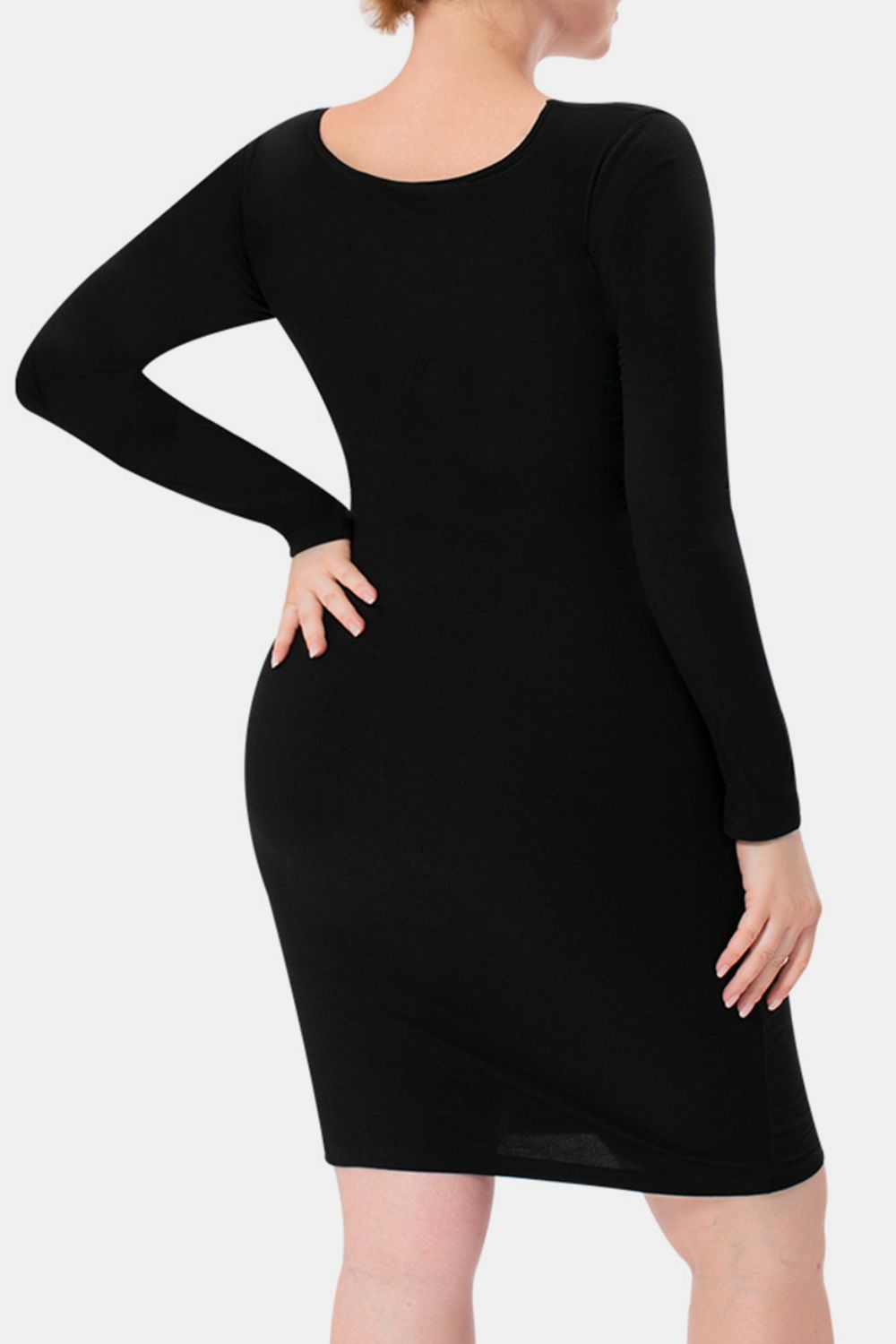 Sleek Black Long Sleeve Dress with Built-In Shapewear Elegance