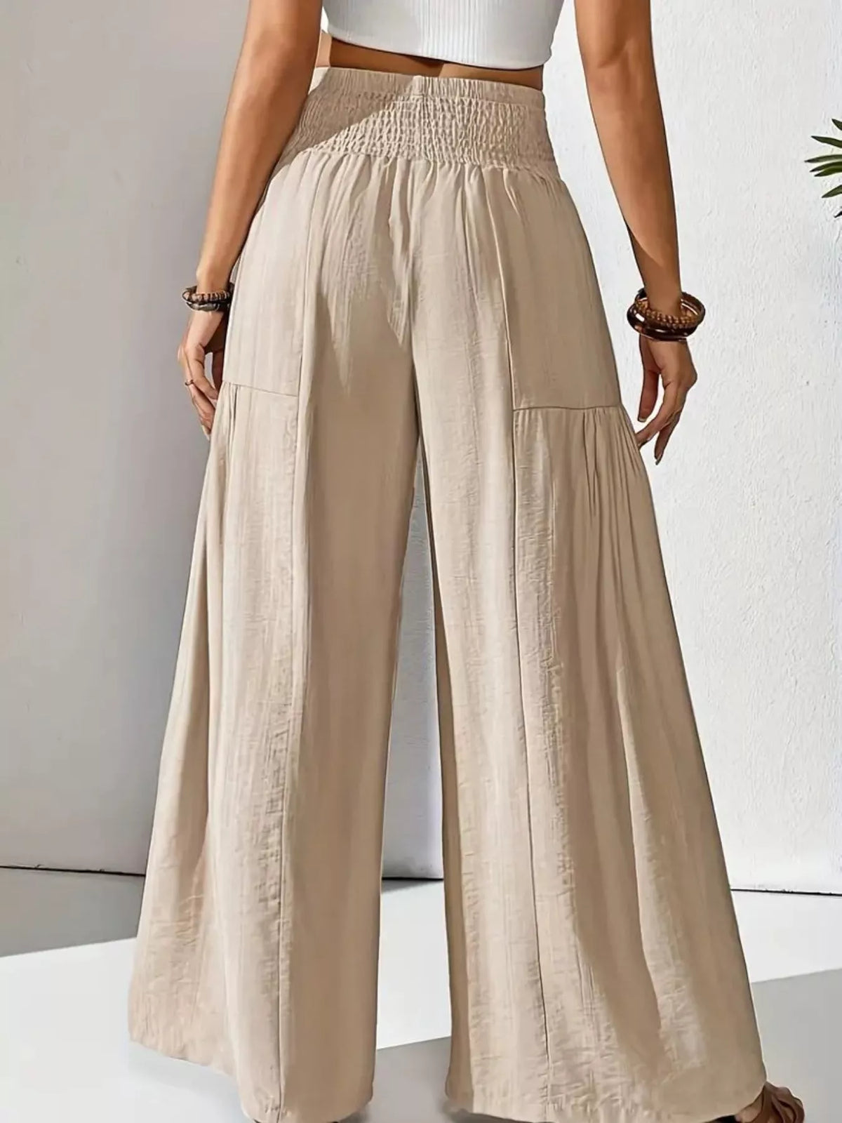Smocked Waist Wide Leg Pants