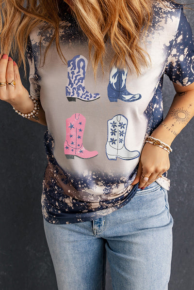 Trendy Boots Graphic Tee with Splatter Design, Short Sleeve