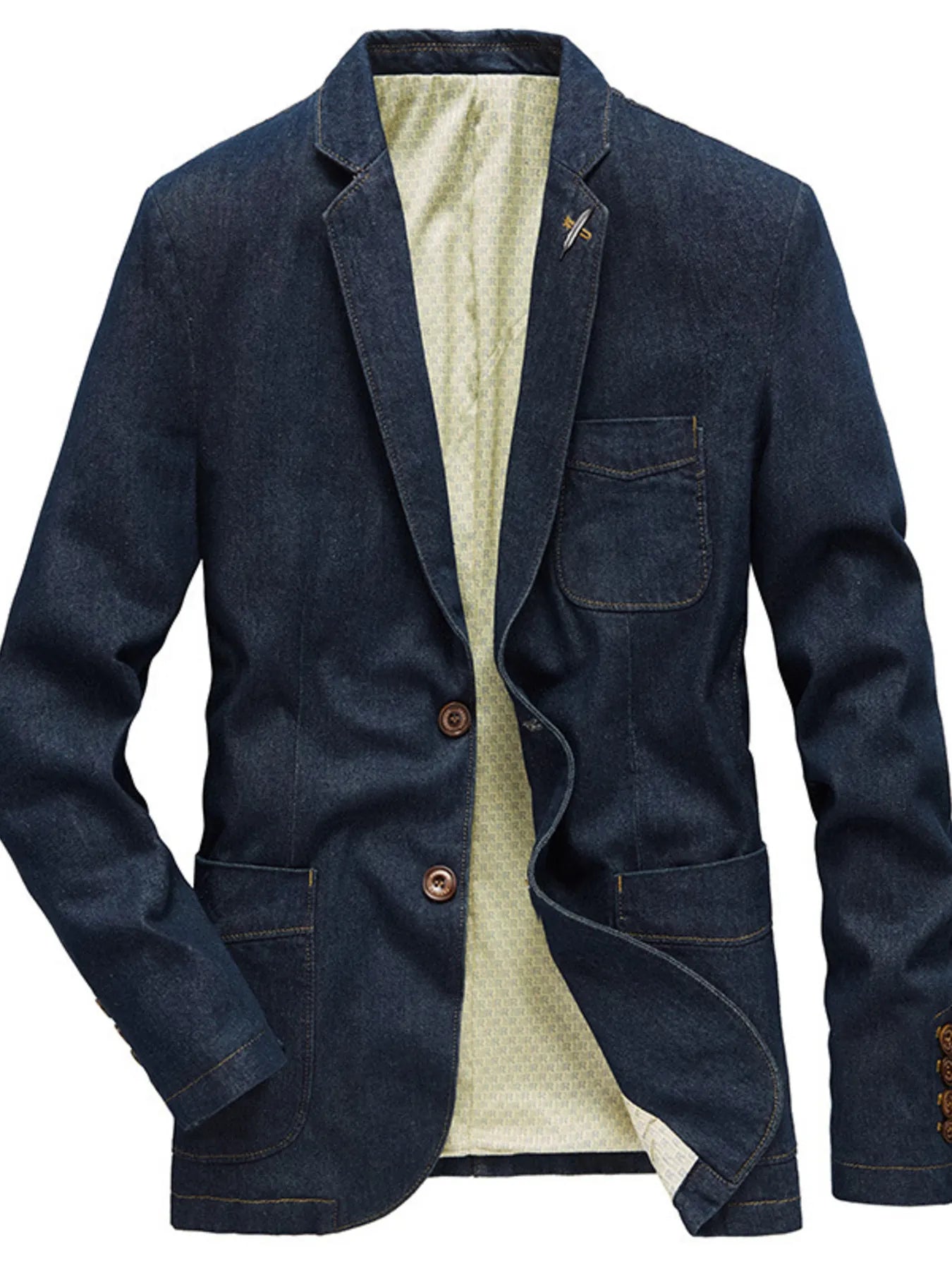 Men's Plus Size Lapel Collar Long Sleeve Denim Blazer
