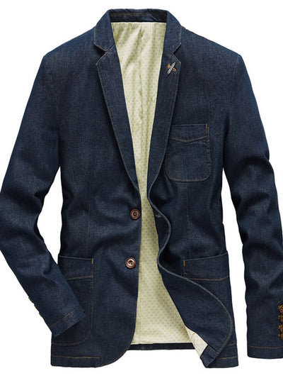Men's Plus Size Lapel Collar Long Sleeve Denim Blazer
