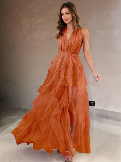 Halter Neck Irregular Mesh Dress