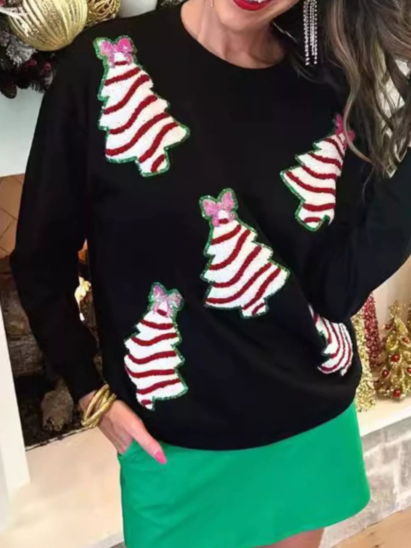 Christmas Tree Sequin Long Sleeve Sweatshirt