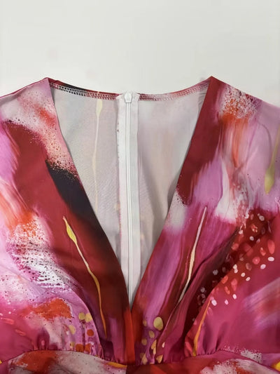 Ruched Front V-Neck Long Sleeve Maxi Dress