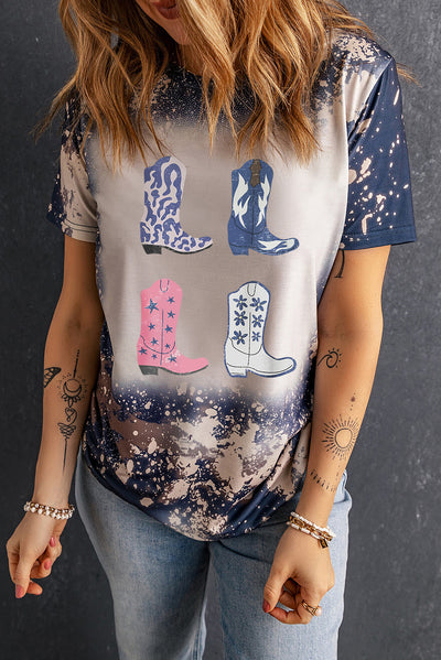 Trendy Boots Graphic Tee with Splatter Design, Short Sleeve