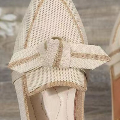 Women's Elegant Bow Contrast Trim Point Toe Loafers