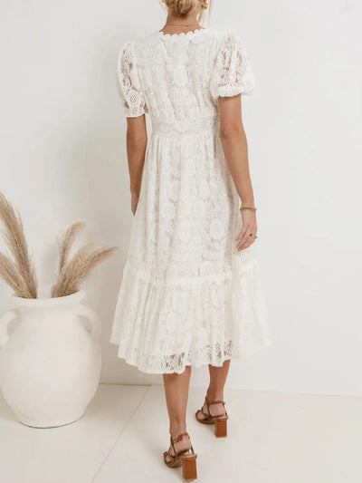 Lace V-Neck Short Sleeve Dress