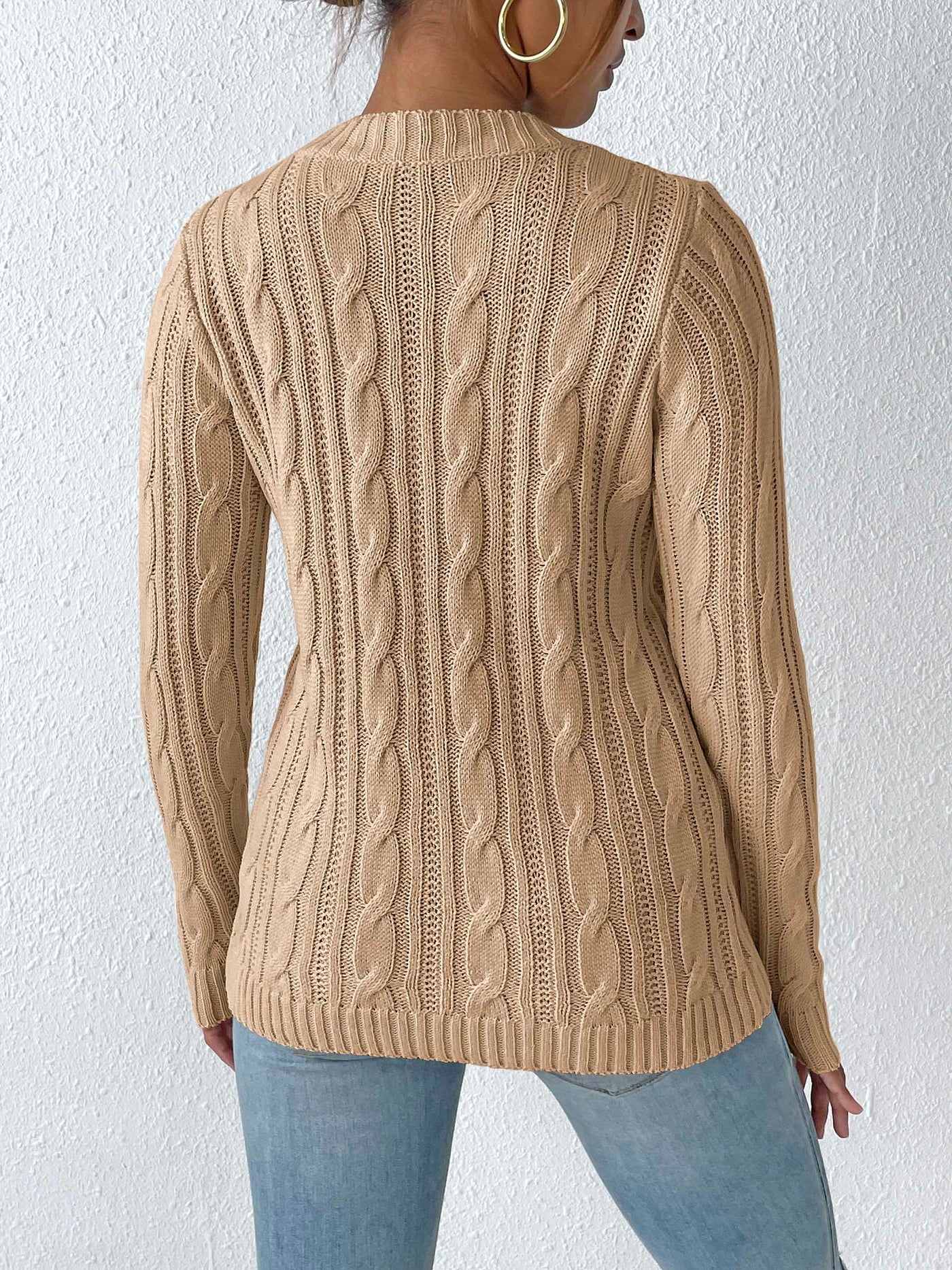 Cozy Cable-Knit Heart Sweater in Soft Pink with Long Sleeves