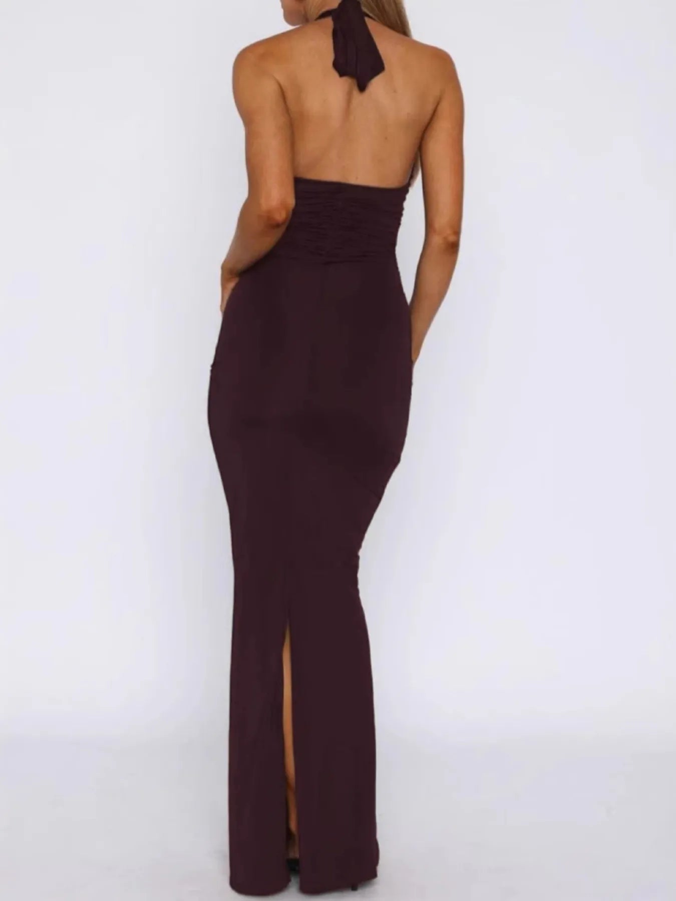 Slit Back Halter Neck Maxi Dress