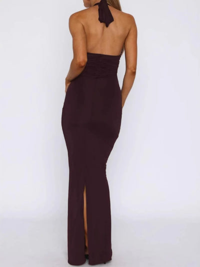 Slit Back Halter Neck Maxi Dress
