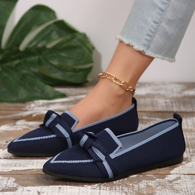 Women's Elegant Bow Contrast Trim Point Toe Loafers