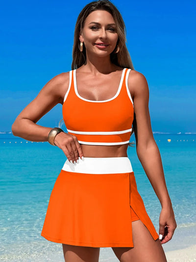 Scoop Neck Top and Skort Swim Set