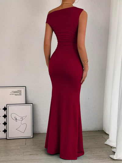 One-Shoulder Ruched Bodycon Maxi Dress