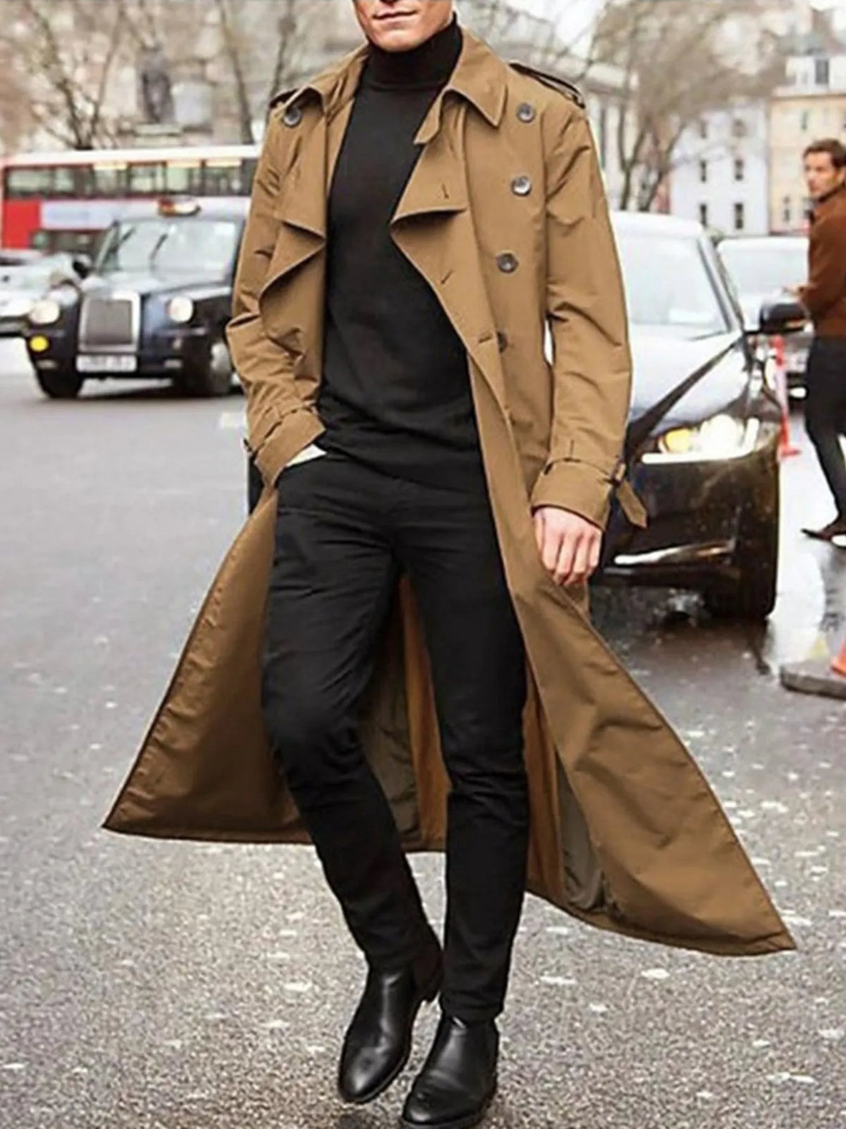 Men's Long Sleeve Longline Trench Coat