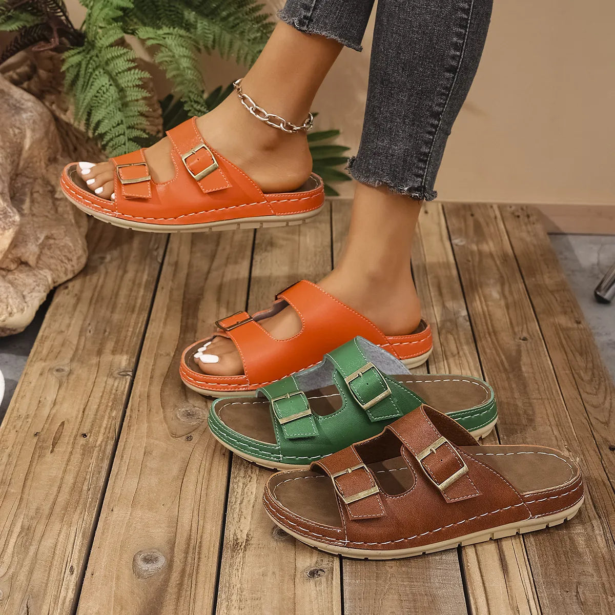 Double Buckle Platform Sandals