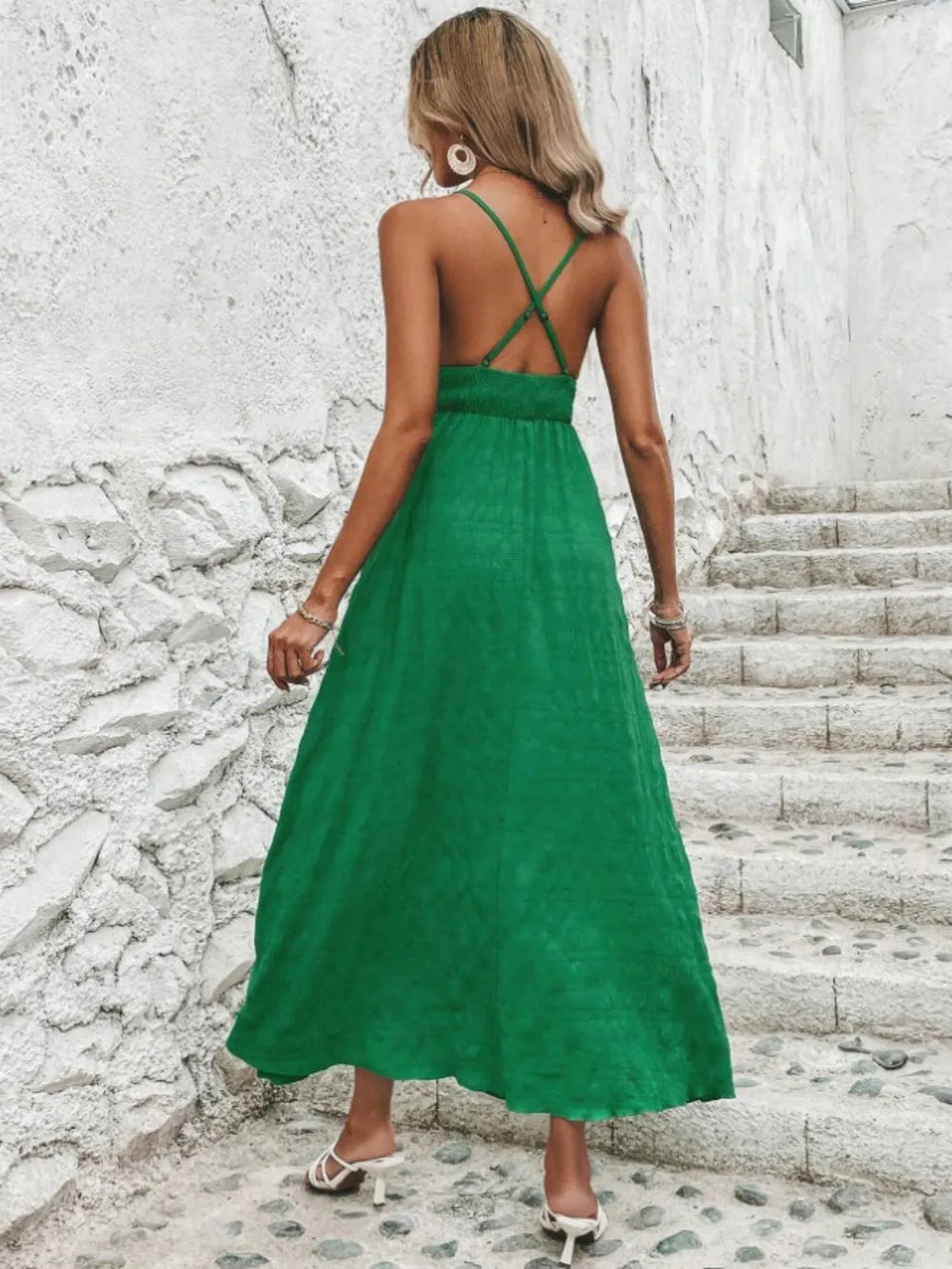 Crisscross Back Smocked Maxi Cami Dress