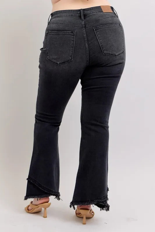 Judy Blue Full Size High Waist Flare W/ Mock Fray Tulip Hem Plus Size