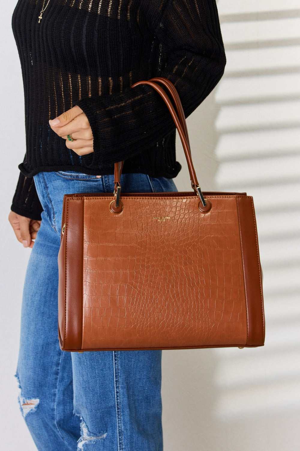 David Jones Texture PU Leather Handbag for Stylish Elegance