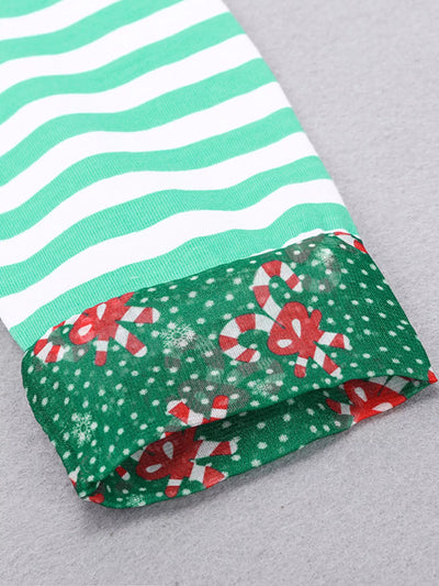 Children's Christmas Reindeer Applique Striped Long Sleeve Dress