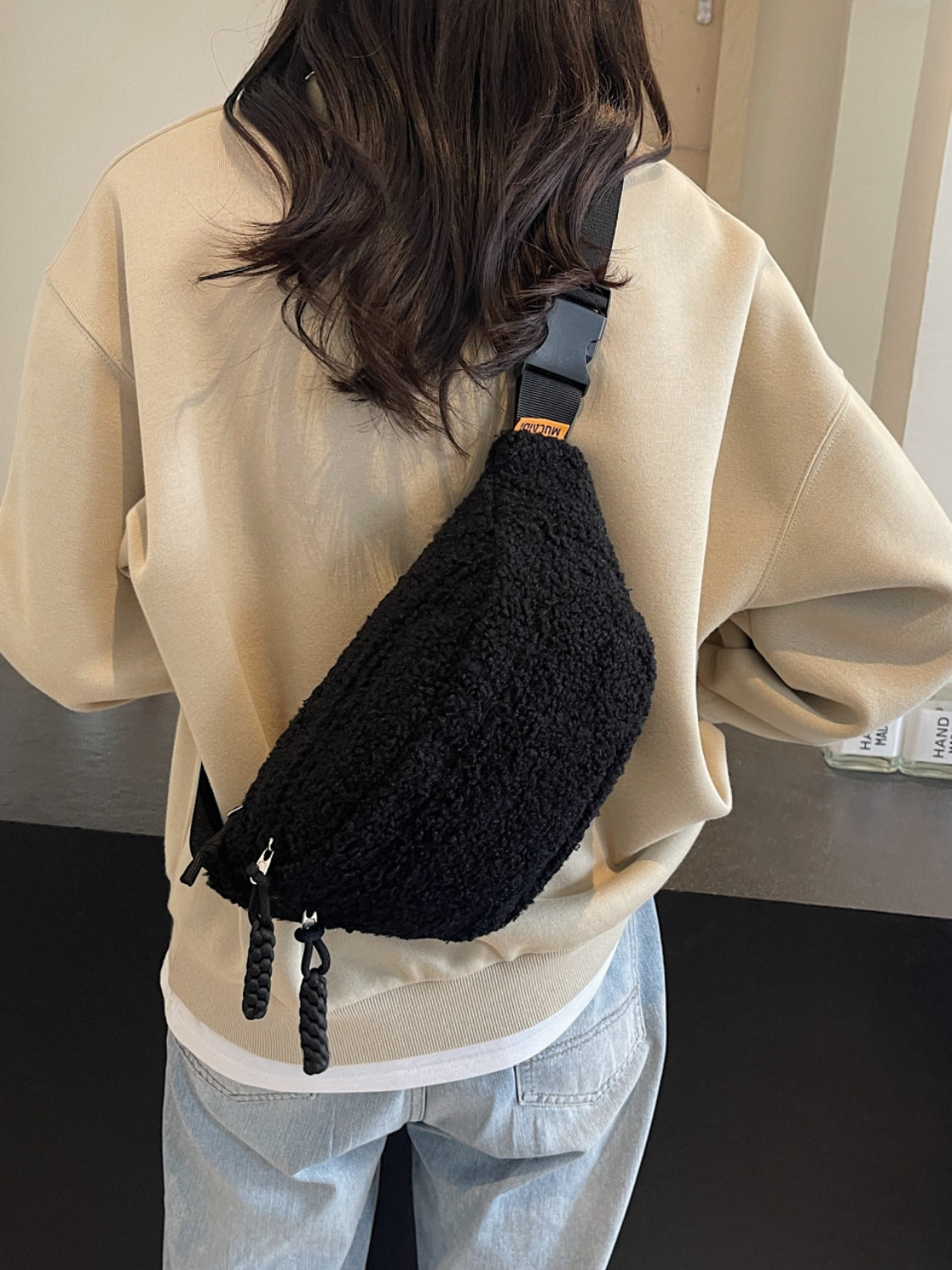 Stylish Sherpa Crossbody Bag with Adjustable Strap