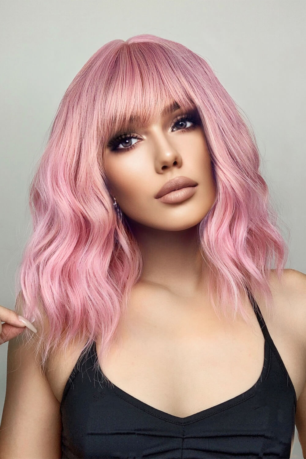 Stylish Bobo Wave 12'' Wig - Soft Pink, Comfortable Fit