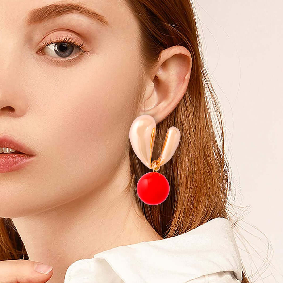Gold Bunny Ears: Playful Alloy Drip Oil Earrings for Style