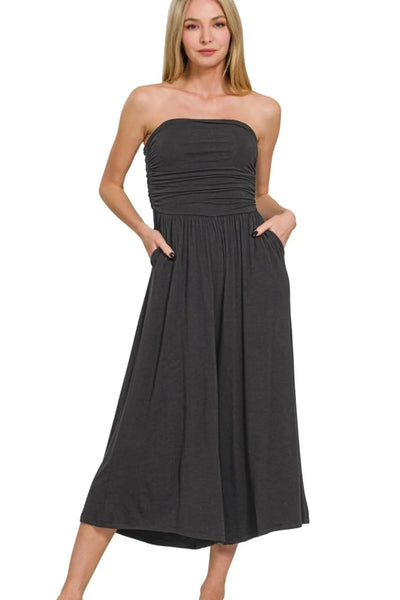 Zenana Double Layered Strapless Tube Top Jumpsuit