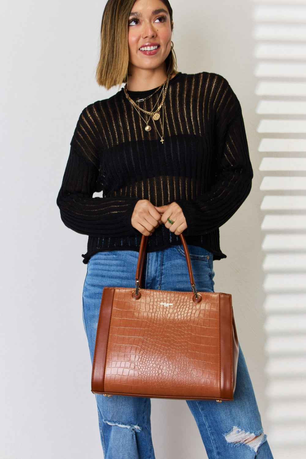 David Jones Texture PU Leather Handbag for Stylish Elegance
