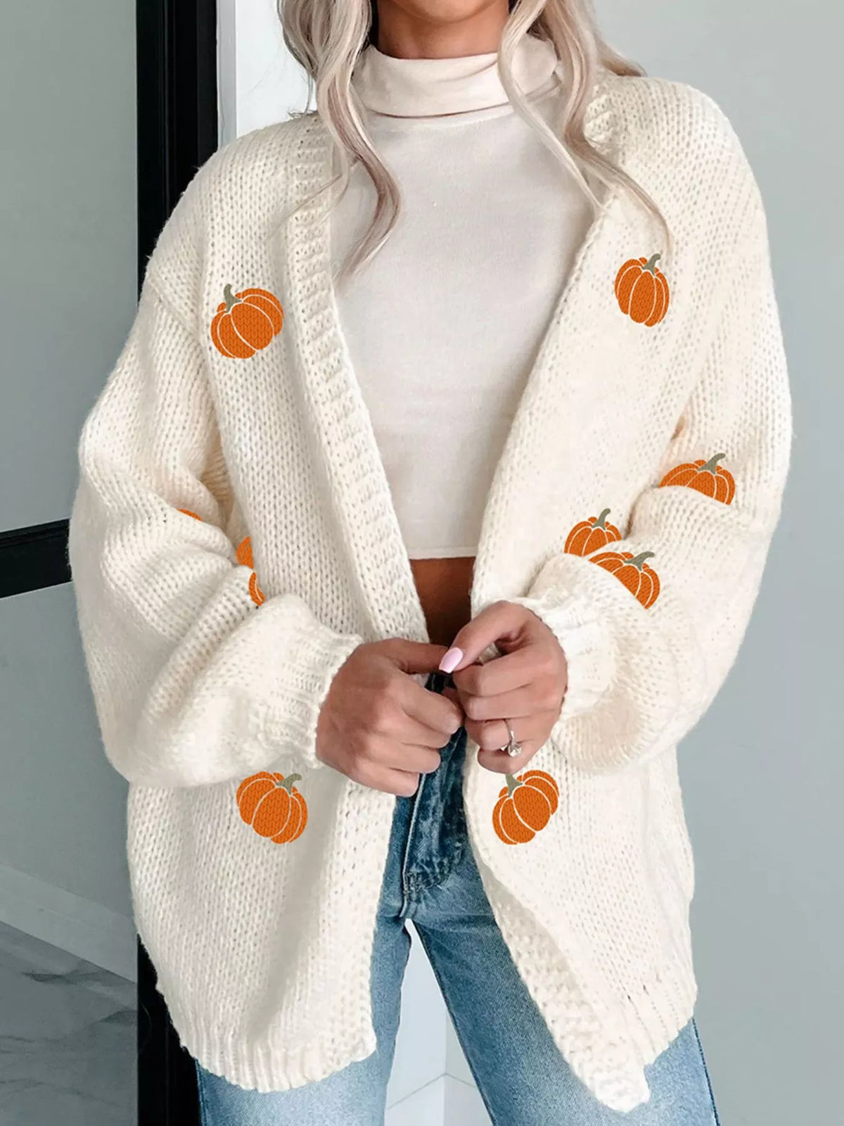 Halloween Pumpkin Embroidered Knit Cardigan