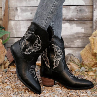 Western Cowboy Boots with Embroidered Design