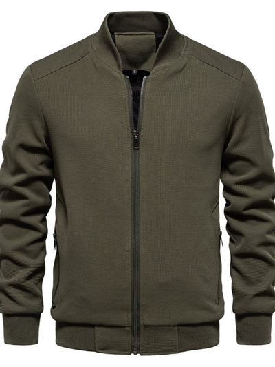 Men's Waffle Knit Baseball Collar Zip Up Jacket for Style