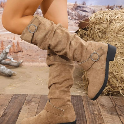 Block Heel Boots with Buckle Detail