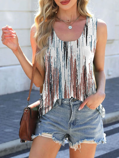 Printed Scoop Neck Wide Strap Tank