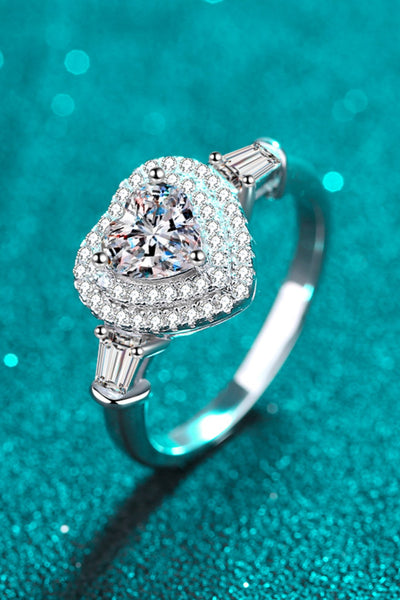 Enchanting 1 Carat Moissanite Heart Ring in 925 Sterling Silver