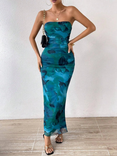 Printed Side Slit Tube Dress