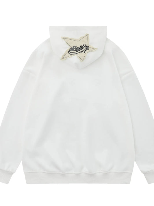 Men's Star Patch Oversized Hoodie with Snap Detail