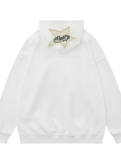Men's Star Patch Oversized Hoodie with Snap Detail