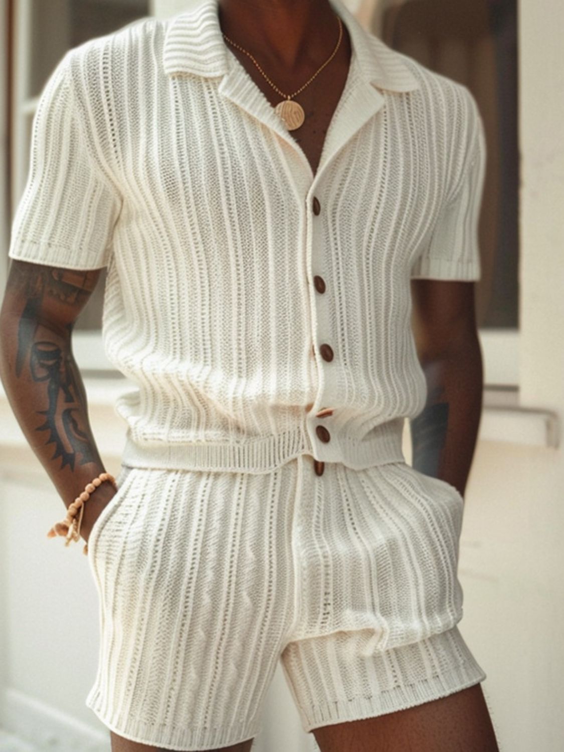 Men's Plus Size Button Down Short Sleeve Top and Shorts Set for Comfort
