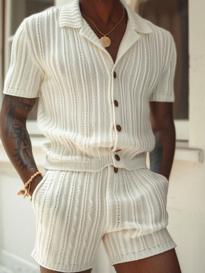 Men's Plus Size Button Down Short Sleeve Top and Shorts Set for Comfort