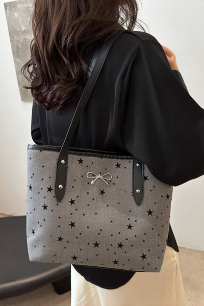 Stylish Bow Trim Polyester Tote Bag for Everyday Use