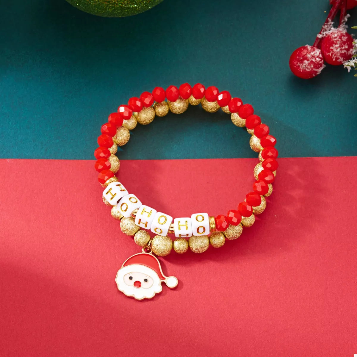 2 Piece Christmas Santa Beaded Bracelet