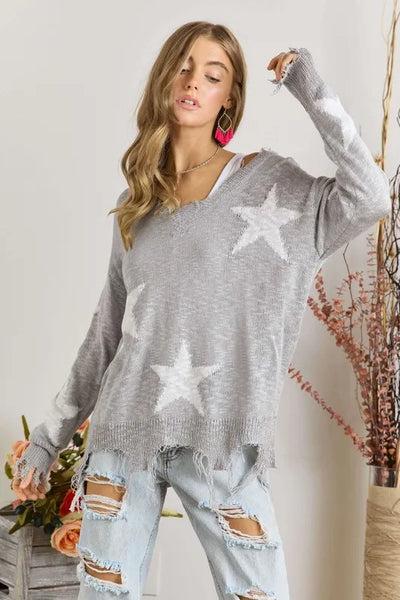 ADORA Distressed Star Sweater Top